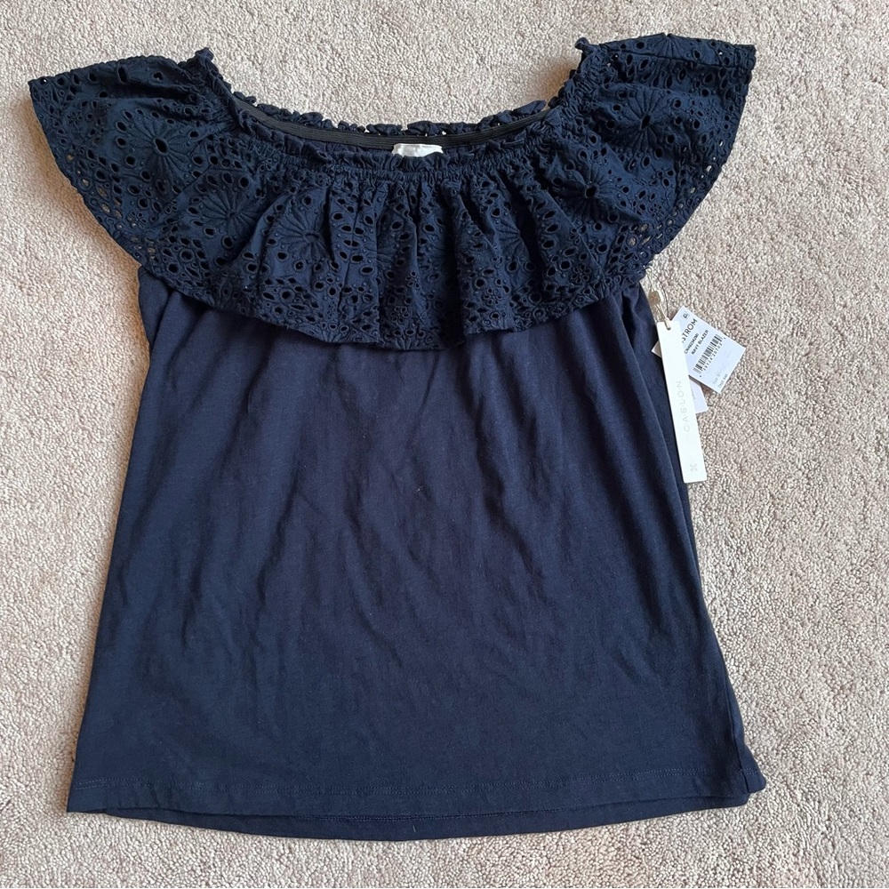 NEW Navy Eyelet Ruffle Top